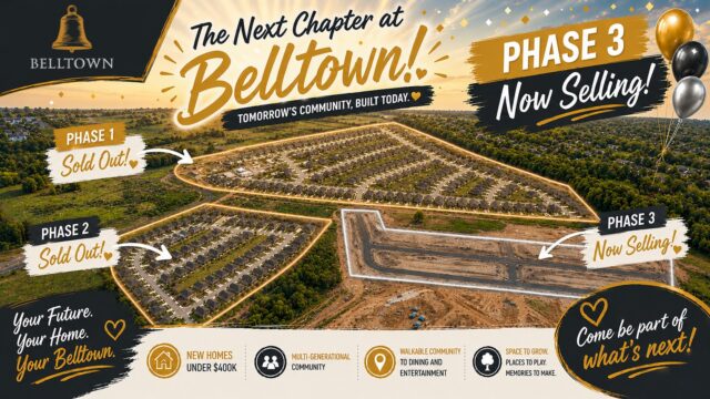 Phase 3 at @belltowntn is now selling!

New homes start under $400K, with a variety of floor plans, prices, and closing dates available. Join the Phase 3 wait list to receive current details and updates as opportunities become available.

Your future. Your home. Your Belltown.

See the comments for the link to sign up and receive more information!