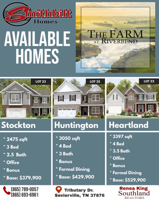 We are breaking ground and contracting now on these floor plans. Estimated completions and closings September and October 2023 #realtorrenea #rkingsellshomes #southlandrealtors #southlandcompaniestn #southlandnewconstructiondivision #smithbilthomes #realtorrenea #smithbilthomesspecialist#rkingsellshomes #newconstruction #newhomes #thefarmatriverbend #thefarm #riverbend #smithbilthomes #southlandrealtors #southlandcomplaniestn #seymour #seymourtn #sevierville #seviercounty #seviercountytn seviervilletn #seviervilletennessee#newdevelopment realtorrenea smithbilthomes southlandrealtors southlandcompaniestn #southlandnewconstructiondivision #farmatriverbend #farmatriverbendbysmithbilt